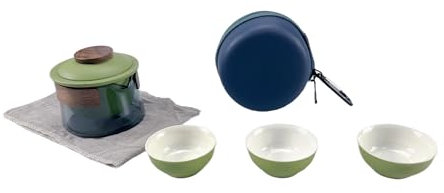 Service à thé de voyage en céramique traditionnelle chinoise faite à la main avec théière Kung Fu - 1 théière et 3 tasses avec sac portable pour bureau, maison, extérieur, pique-nique, voyage, thé