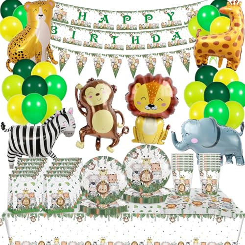 159 Pezzi Stoviglie per Feste Animali Giungla,Jungle Safari stoviglie per feste di compleanno,Jungle Safari Decorazioni Compleanno,Animali Della Giungla Stoviglie per feste per 20 Ospiti (C)