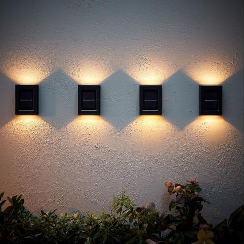Taylor & Brown 4 Pack Solar Wall Light, Outdoor LED Up and Down Lights, IP65 Waterproof Power-Saving Front Door Light, Garden Wall Lamps for Decoration, Fence, Yard, Pathway, Warm White