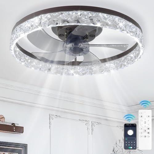 Finktonglan LED-Deckenventilator mit Licht – Moderner blattloser Ventilator 50 cm, dimmbare Deckenleuchte mit 6 Geschwindigkeiten, Fernbedienung & APP-Steuerung, Kaffee Gold