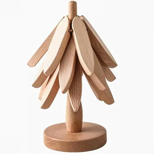 Untersetzer Baum für Hot Pad Schalen,Wooden Tree Coaster Set of 3,Untersetzer Topf Topfuntersetzer Set,Kreative Faltbare Untersetzer Holz für Topflappen Küche Geschenk Home Ornamente (Helle)