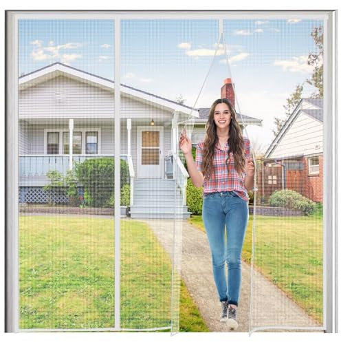 Moustiquaire Porte Fenetre AimantéE 295x235cm Blanc Facile à Installer sans Percer Porte Moustiquaire Animaux AcceptéS pour Porte d Entrée Intérieur/Patio