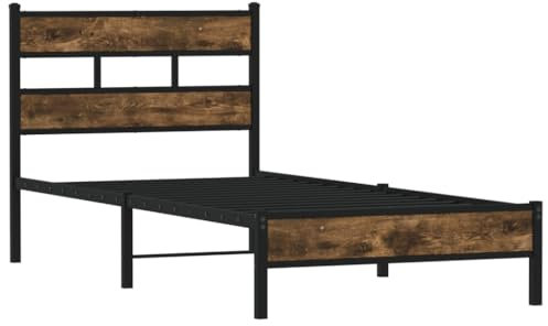 vidaXL Bettgestell, Bett mit Kopfteil, Bettrahmen mit Lattenrost Mittelfüßen, Metallbett Einzelbett für Schlafzimmer, Sonoma-Eiche 100x200cm