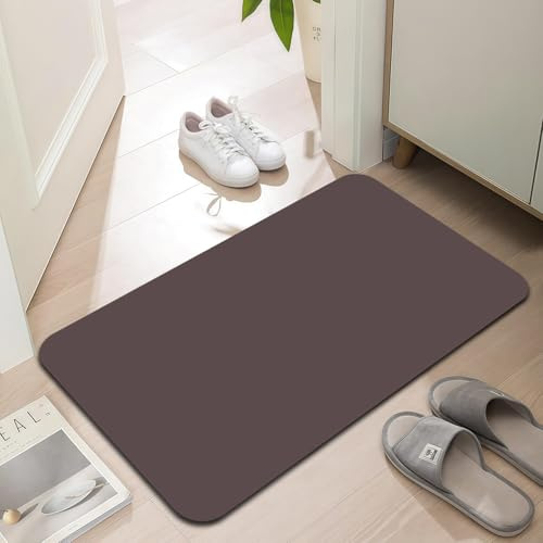 LYGLIGH Ultra Thin Door mat for Inside Entry, 1/10 Inch Non-Slip Rubber Backing Entryway Rug, Absorbent Washable Floor mats for Bathroom, 30'' x 17'', Coffee