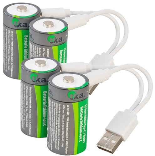 tka Köbele Akkutechnik Accus: 4er Set wiederaufladbare Li Ionen Akkus Typ C, 3330mWh (Akku Baby Typ C, Baby, Batterieadapter)