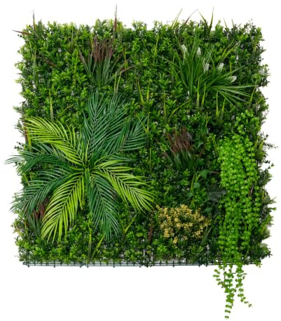 Künstliche Pflanz-Wandfliese Alina 1 m x 1m Blattwerk-Paneel Innen Außen | 100 x 100 cm, Grün, Innen- & Außenbereich, Wetter- & UV-beständig, Polyethylen, Flexibel, Befestigungsset, Handschuhe