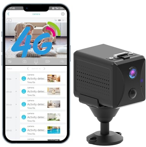 Boveila Cámara espía de seguridad celular 4G LTE Mini cámara con tarjeta SIM | 2K, lente extendida de 8 pulgadas | 20 días de espera y visión nocturna de detección de movimiento PIR de 32 pies | No