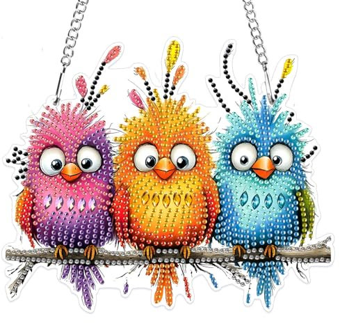 MXJSUA 5D Diamond Painting Anhänger, Vögel Diamond Painting mit Kette Erwachsene, Diamant Painting Fensterbilder, Hängende Ornament Bastelset Set für Wand Und Eingang Decor