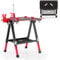 TANGZON Folding Workbench, Height Adjustable Flip-Top Work Bench Saw Horse Workstation with 4 Clamp Dogs & 2 Quick Clamps, Portable Heavy Duty Work Table Tool Stand (Red, 70 x 65 x 60-91cm)