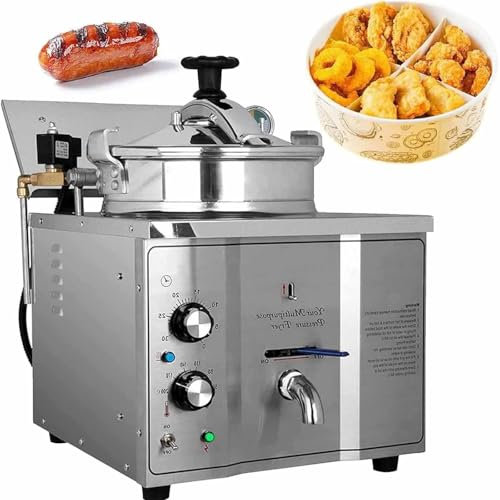 Freidora a Presión Eléctrica de Encimera 16L, Freidora a Alta Presión en Acero Inoxidable, Máquina Comercial con Temporizador para Pollo Frito, Snack Bars y Restaurantes (3000W)