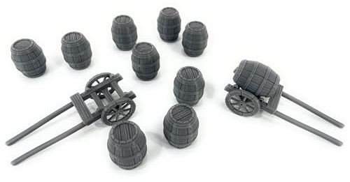 LM3D Lot de 2 chariots et 10 barils, scénographie Fantasy pour Wargames 28 mm-32 mm, impression 3D