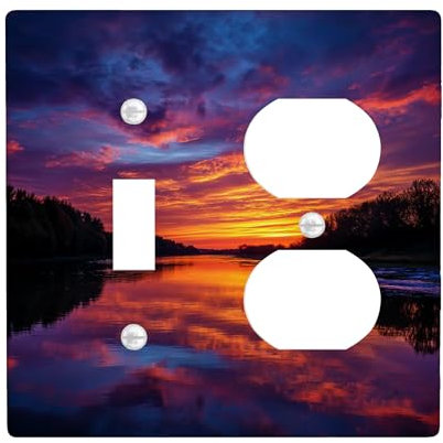 Plaques de protection pour interrupteur de lumière avec reflets de coucher de soleil, couleurs vives pour décoration d'intérieur, plaques murales thermoplastiques, taille standard à bascule duplex