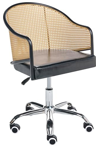 Beliani Retro Office Chair Faux Leather PE Rattan Viennese Braid Backrest Swivel Adjustable Black Redding