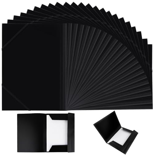 STARVAST 25 Pcs Einschlagmappe A4 mit Gummizug, Sammelmappe PP-Kunststoff Eckspanner A4 Mappe PP DIN A4, Dokumentenmappe, Leichter Ordner für Akten, Besprechungen, Berichte, Bürobedarf (Schwarz)