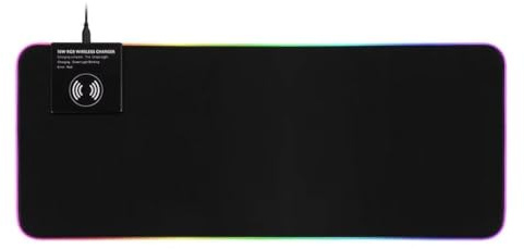 Gaming/Home/Office use Thick RGB Mouse Pad, 10W wireless charging, XXL 800x300x4 mm, LED light, USB, Light Modes, Non-Slip Rubber Base, Soft Keyboard Mice Mat for MacBook, PC, Laptop, Desk – (Black)