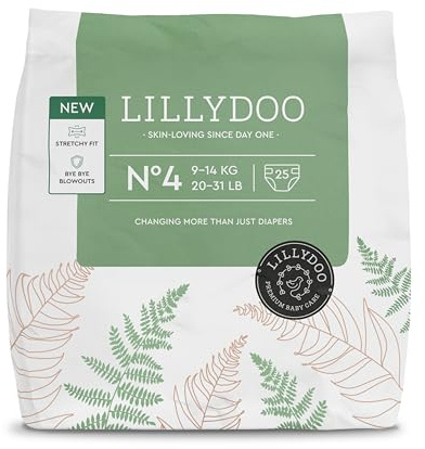 LILLYDOO hautfreundliche Windeln, Größe 4 (9+ kg), 25 Stück | Sicherer Auslaufschutz, Ohne Parfüme & Lotionen für empfindliche Haut, in Papier verpackt, Dermatologisch getestet
