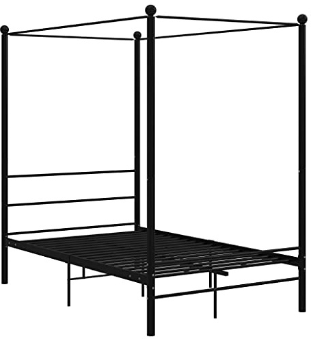 Genérico Letto a Baldacchino Nero in Metallo 140x200 cm,Nero,23.3kg,325060