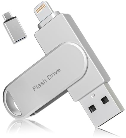 Pendrive 64 GB para iPhone, MFi Certificado por Apple,Xaytrre Memoria USB C,Pen Drive 3.0,Flash Drive Lightning,Memory Stick 3 en 1 para iPhone,OTG Android,Mac,Pc,Plata Claro