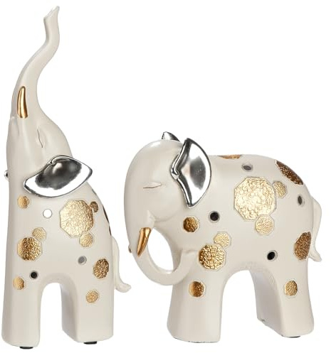 GILDE 2er Set Figuren Midas - Elefanten aus Kunstharz - Creme - strukturiert - Höhe 32cm x Breite 24cm - mit Filzgleiter