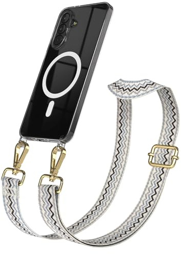EAZY CASE Handykette - Verstellbares Taschenband kompatibel mit Galaxy A37, Schulterriemen, Handykordel mit Silikon Hülle, Qi Charging kompatibel, Umhängetasche, Beige Blau Gold