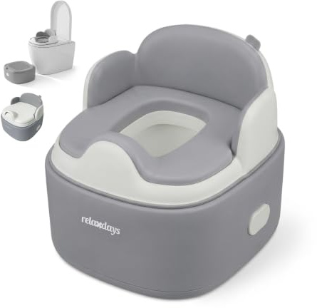 Relaxdays Töpfchen 4-in-1, Kindertoilette mit Deckel, grau | HBT: 33,5x36,5x29 cm, WC-Trainer, Aufsatz & Hocker, Reise