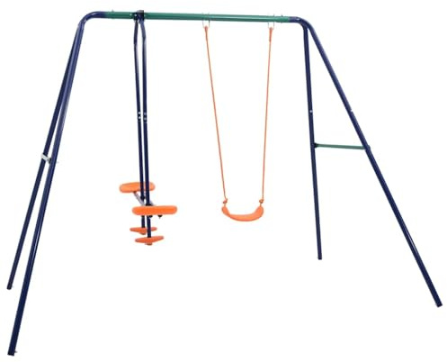 Ordellia Schaukelset mit 3 Sitzen aus Stahl und Kunststoff, 240 x 156 x 180 cm, A Gestell für Garten und Hof, wetterbeständig, mit Wippe und Einzelschaukel für Kinder 3 bis 10 Jahre