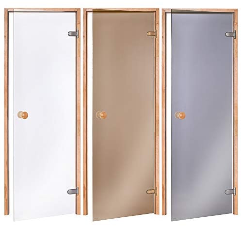 AD Standard Saunatür 70x190cm Öffnung Klar Thermoglas Erlen Türrahmen Rollenschnäpper ohne Schwelle