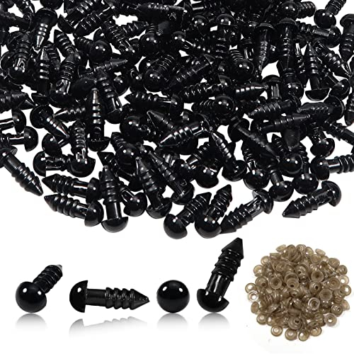TOAOB Sicherheitsaugen für Häkeltiere 50 Stück Kunststoff knopfaugen 6 mm Schwarz Amigurumis Augen für Plüschtiere Puppenaugen mit Unterlegscheiben für Puppe Plüschtier Basteln