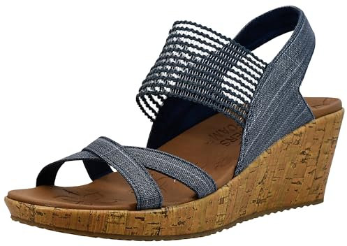 Skechers Femme Beverlee-High Tea Sandale cale, Bleu Marine, 38.5 EU