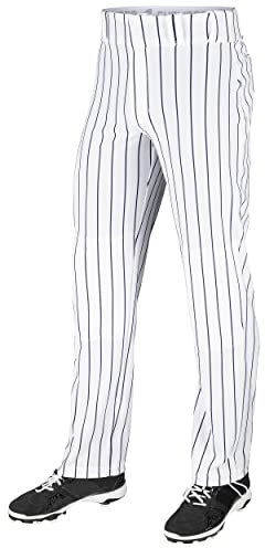 Champro Herren-Baseballhose mit 3 Krone und offenem Boden, lockere Passform mit gestrickten Nadelstreifen, Weiß, Marineblau, Größe M