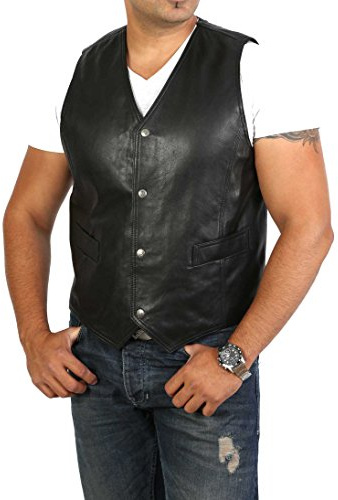 Bruno Gilet classique en cuir noir pour homme - Noir - Small