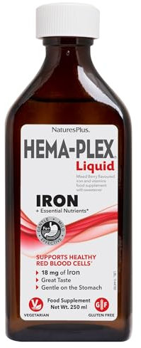 NaturesPlus Hema-Plex Iron Liquid, Mixed Berry - 18 mg Elemental Iron Supplement for Total Blood Health - with Vitamin Bs, C & Bioflavonoids - Vegan, Gluten Free - 250 ml