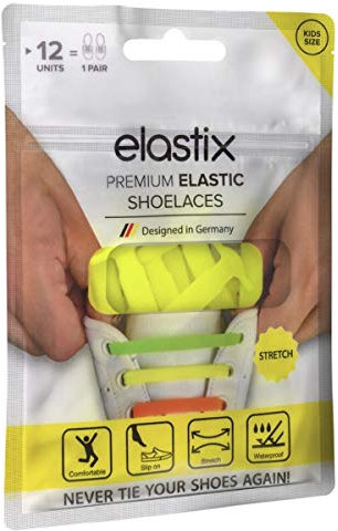Elastix Kids Lacci elastici in silicone per scarpe per bambini – Gomma per scarpe senza legatura – autoreggenti, senza fiocchi, lacci in gomma per scarpe per bambini giallo fluo Taglia unica
