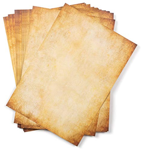 25 hojas DIN A4 Papel vintage pergamino, 110g/m², 210x297 mm, aspecto Antiguo envejecido, Doble cara, para Escribir y imprimir, Manualidades, carta, recortes, scrapbook