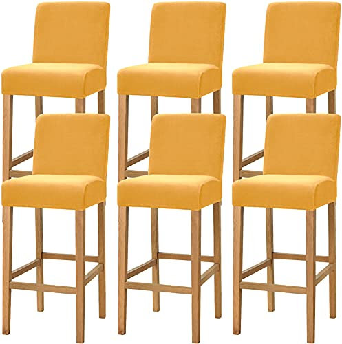 Dimatic Samt Plüsch Stuhl Abdeckung Theke Pub Bar Hocker Stuhl Slipcover für Esszimmer Cafe Barhocker Slipcover Möbelschutz Anti-Rutsch-Bezug mit elastischem Boden, 6er Set, Gold