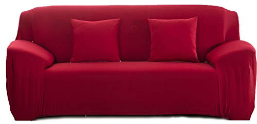 Meicynhoger Stretch Sofabezug 3 Sitzer, Sofaüberwurf Sofabezüge Elastische für Sofa mit Armlehne (Rot,3 Sitzer)
