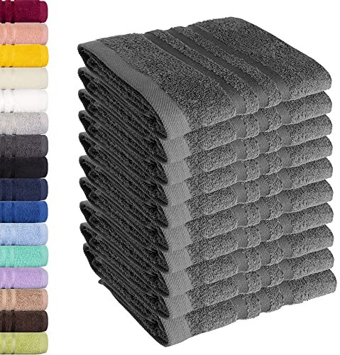 Lavea Lot de 10 Serviettes de Toilette 30 x 30 cm – Serviettes d'invité de qualité supérieure 30 x 30 cm en 100% Coton, série éponge Elena – Absorbantes, lavables et résistantes – Anthracite
