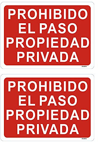Andchi 2 piezas Prohibido el paso de propiedad privada - Señal de prohibición - Señal de disuasión Ideal para colgar y advertir, Cartel de metal de aluminio 25 x 35 cm