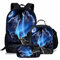KUIFORTI Rucksack-Set, 3-in-1, Schultasche, Lunch-Tasche, Federmäppchen, Geschenk für Teenager, Jungen, Mädchen, Blauer Galaxiewolf., Einheitsgröße, Schulrucksack