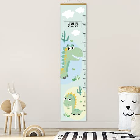 Gutmarkiert – Personalisierte Messlatte für Kinder mit Namen & Geburtsdatum zum aufhängen – Süße Messlatten für Baby- & Kleinkinderzimmer – Messlatte für Kinder aus Papier – Dinosaurier-Design