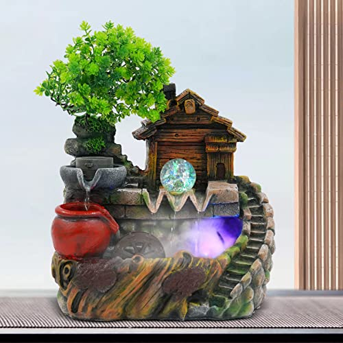 RainWeel Zimmerbrunnen mit Atomizer, Zimmerbrunnen mit Beleuchtung Rockery Ornament mit Nebel und Licht LED-Lichtquelle Verwendet, Zerstäubung Bewirken Schreibtisch Ornament Dekoration