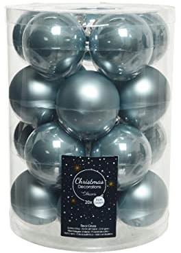 Kaemingk Lot de 20 boules de Noël en verre mat brillant bleu ciel Bleu ciel pastel 6 cm