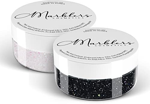 MARBLERS Cosmetic Grade Fine Glitter Duo [Black Knight & Rainbow White] 0.36oz (10g) | Non-Toxic | Vegan | Cruelty-Free | Eyeshadow, Nail Polish, Nail Art | Festival, Rave & Party Makeup | Body & Face
