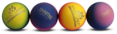 SPORTSPET Tough Bounce Smoothie Natural Rubber Dog Balls, PACK OF 4 (65mm) | Highly Durable Tough Bounce Balls, Tennis Ball Size, Smoothie Edition, dog balls indestructible, dog toys indestructible