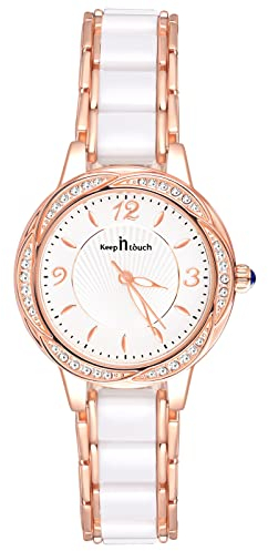 MICGIGI Damen Quarz Armbanduhr Keramisch Weiß Rund Analog Uhr mit Einfaches Zifferblatt Legierungs Edelstahl Armband