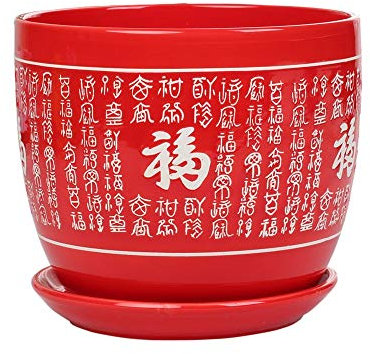Maceta de cerámica roja grande de estilo chino Maceta de suculentas Maceta con bandeja Macetas de cerámica Maceta de cerámica de moda Jardinería Suministros de decoración de Navidad para el hogar