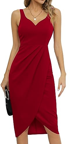 Missufeintl Cocktailkleid Elegant Wickelkleid Midikleid Sommerkleid Damen Partykleid Bodycon Vintage Kleider (rot, mittel)