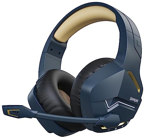 BINNUNE BW01 Cascos Gaming Inalambricos, Auriculares Gaming Inalambricos de 2.4G para PS5, PS4, PC, NS, Sonido Estéreo 7.1 Auriculares con Microfono,Cascos PS5 con Dongle USB,Duración 120Hr+,Gold/Blue