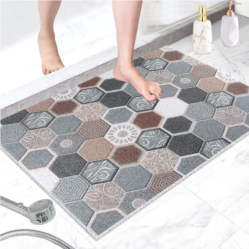 Extra Large Shower Mat Non-slip: 60 x 80 cm Bath Mat for Inside Shower Tub Mat Non Slip Anti Mould - Soft Textured Loofah Shower Massage Mat with Drain - Multiple Floor Pad for Bathroom Wet Area