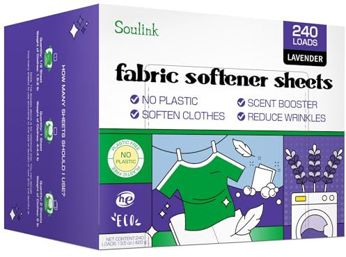 Soulink Fabric Softener Sheets for Washing Machine, No Plastic Jug Soap Strips, Alternative to Fabric Softener Liquid and Pods, Lavender Scent, Up to 240 Loads